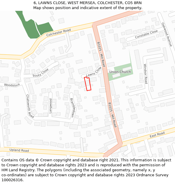 6, LAWNS CLOSE, WEST MERSEA, COLCHESTER, CO5 8RN: Location map and indicative extent of plot