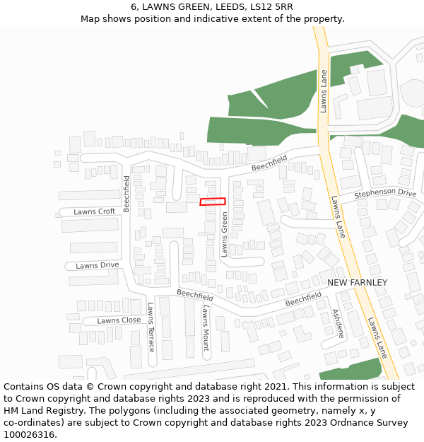 6, LAWNS GREEN, LEEDS, LS12 5RR: Location map and indicative extent of plot