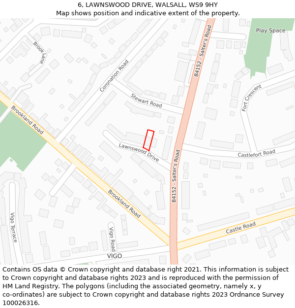 6, LAWNSWOOD DRIVE, WALSALL, WS9 9HY: Location map and indicative extent of plot