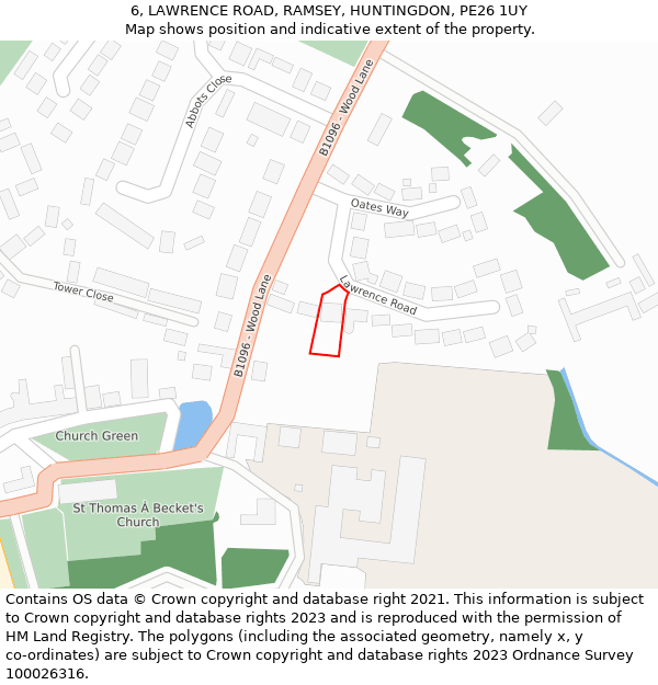 6, LAWRENCE ROAD, RAMSEY, HUNTINGDON, PE26 1UY: Location map and indicative extent of plot