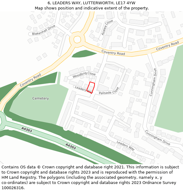 6, LEADERS WAY, LUTTERWORTH, LE17 4YW: Location map and indicative extent of plot