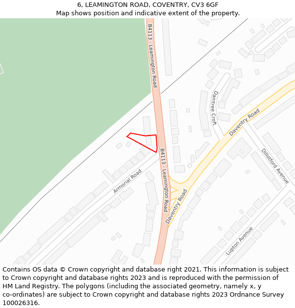 6, LEAMINGTON ROAD, COVENTRY, CV3 6GF: Location map and indicative extent of plot