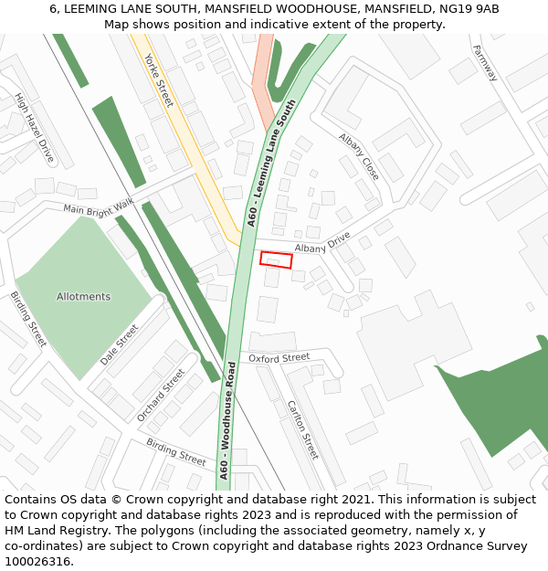 6, LEEMING LANE SOUTH, MANSFIELD WOODHOUSE, MANSFIELD, NG19 9AB: Location map and indicative extent of plot