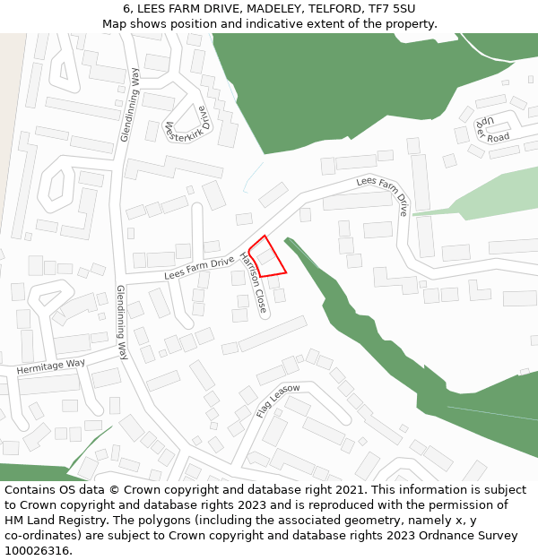 6, LEES FARM DRIVE, MADELEY, TELFORD, TF7 5SU: Location map and indicative extent of plot