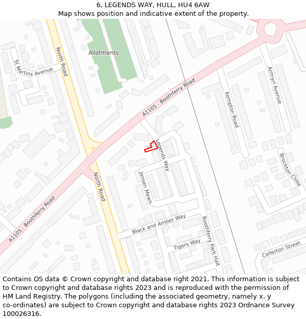 6, LEGENDS WAY, HULL, HU4 6AW: Location map and indicative extent of plot