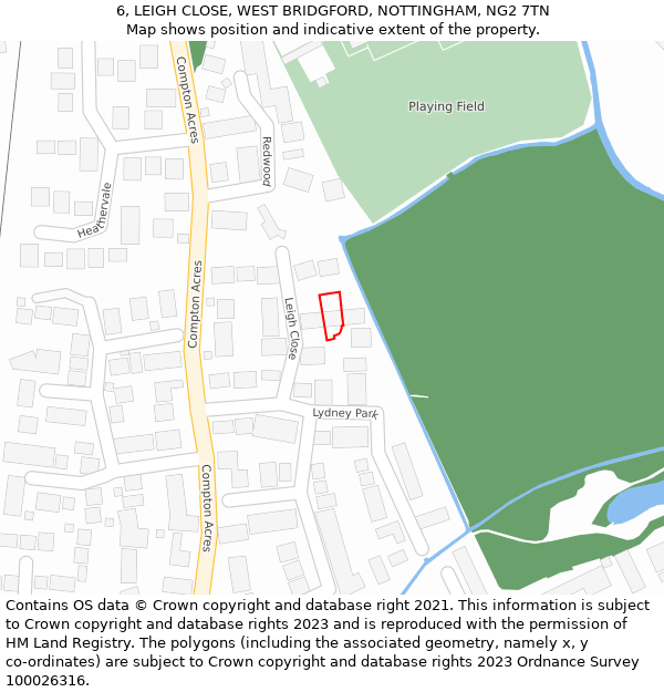 6, LEIGH CLOSE, WEST BRIDGFORD, NOTTINGHAM, NG2 7TN: Location map and indicative extent of plot