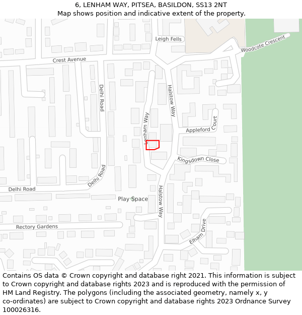 6, LENHAM WAY, PITSEA, BASILDON, SS13 2NT: Location map and indicative extent of plot