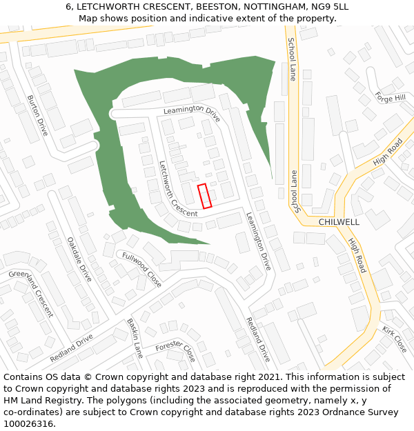 6, LETCHWORTH CRESCENT, BEESTON, NOTTINGHAM, NG9 5LL: Location map and indicative extent of plot