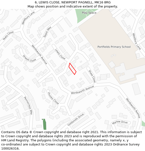 6, LEWIS CLOSE, NEWPORT PAGNELL, MK16 8RG: Location map and indicative extent of plot