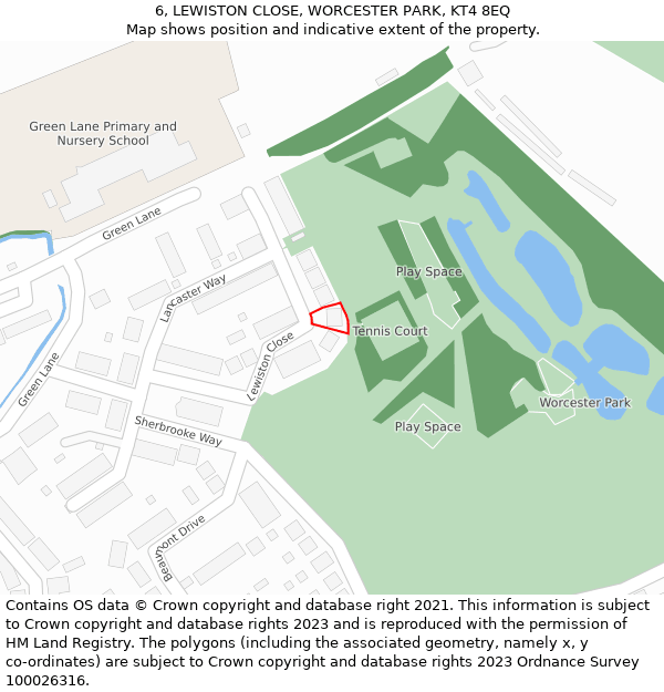 6, LEWISTON CLOSE, WORCESTER PARK, KT4 8EQ: Location map and indicative extent of plot