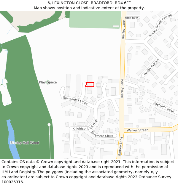 6, LEXINGTON CLOSE, BRADFORD, BD4 6FE: Location map and indicative extent of plot