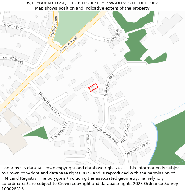 6, LEYBURN CLOSE, CHURCH GRESLEY, SWADLINCOTE, DE11 9PZ: Location map and indicative extent of plot