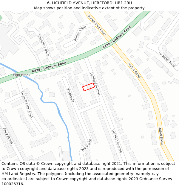 6, LICHFIELD AVENUE, HEREFORD, HR1 2RH: Location map and indicative extent of plot