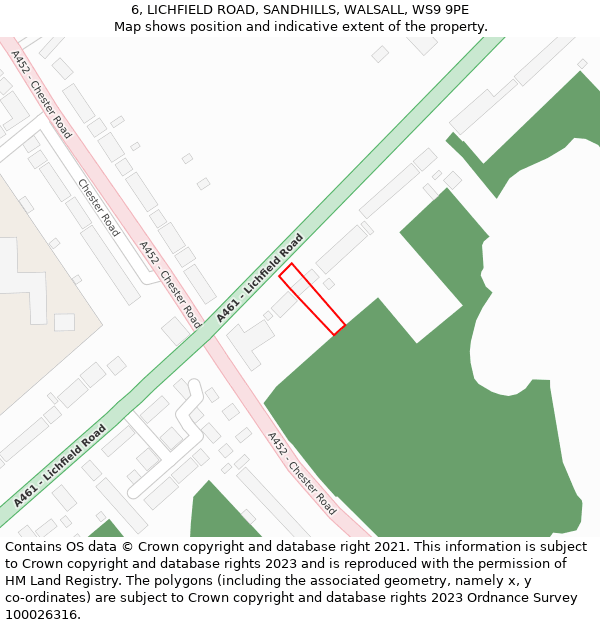 6, LICHFIELD ROAD, SANDHILLS, WALSALL, WS9 9PE: Location map and indicative extent of plot