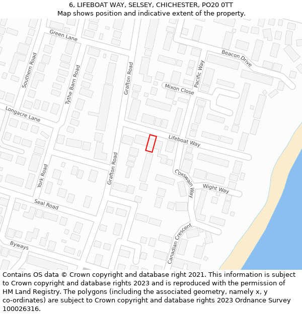 6, LIFEBOAT WAY, SELSEY, CHICHESTER, PO20 0TT: Location map and indicative extent of plot