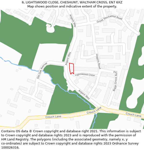 6, LIGHTSWOOD CLOSE, CHESHUNT, WALTHAM CROSS, EN7 6XZ: Location map and indicative extent of plot