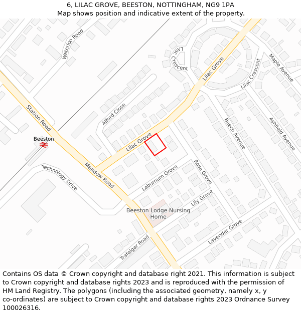 6, LILAC GROVE, BEESTON, NOTTINGHAM, NG9 1PA: Location map and indicative extent of plot