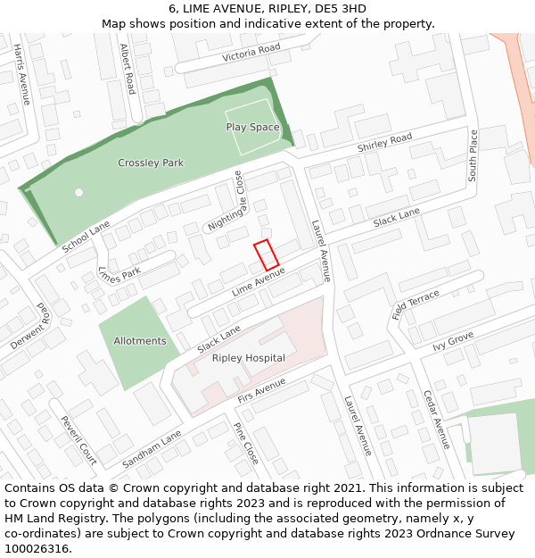 6, LIME AVENUE, RIPLEY, DE5 3HD: Location map and indicative extent of plot