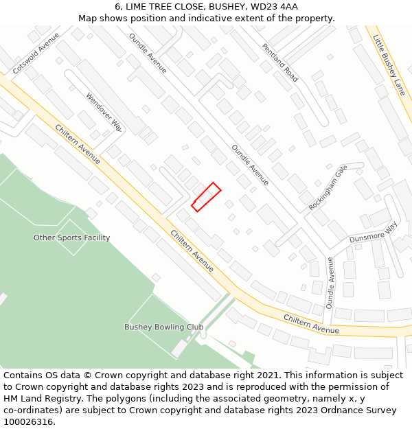 6, LIME TREE CLOSE, BUSHEY, WD23 4AA: Location map and indicative extent of plot