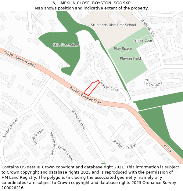 6, LIMEKILN CLOSE, ROYSTON, SG8 9XP: Location map and indicative extent of plot