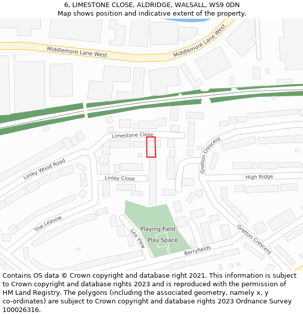 6, LIMESTONE CLOSE, ALDRIDGE, WALSALL, WS9 0DN: Location map and indicative extent of plot