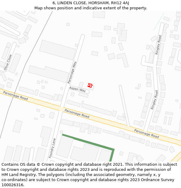 6, LINDEN CLOSE, HORSHAM, RH12 4AJ: Location map and indicative extent of plot