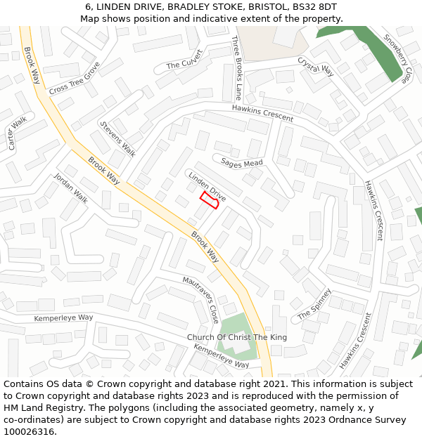 6, LINDEN DRIVE, BRADLEY STOKE, BRISTOL, BS32 8DT: Location map and indicative extent of plot