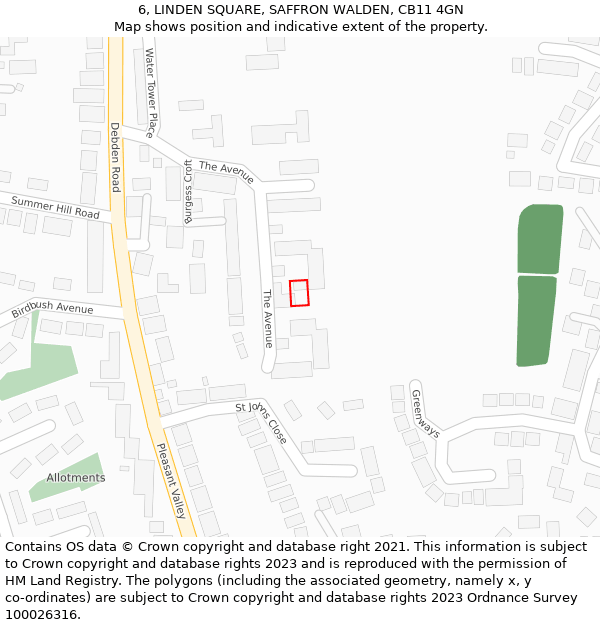 6, LINDEN SQUARE, SAFFRON WALDEN, CB11 4GN: Location map and indicative extent of plot