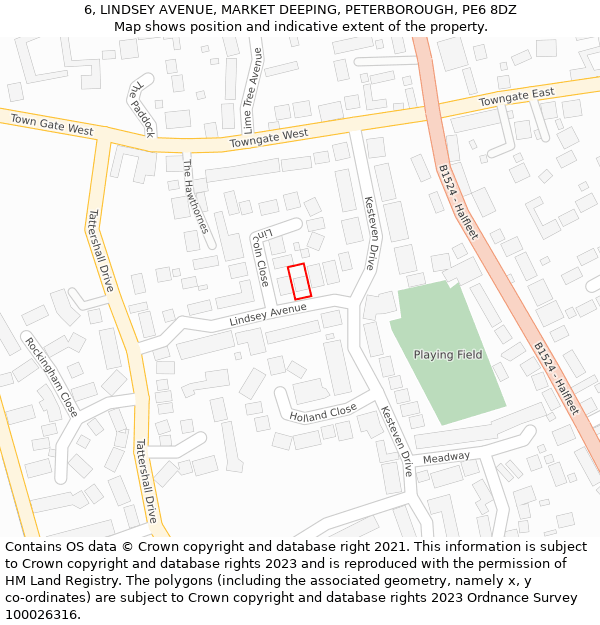 6, LINDSEY AVENUE, MARKET DEEPING, PETERBOROUGH, PE6 8DZ: Location map and indicative extent of plot