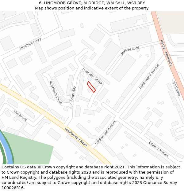 6, LINGMOOR GROVE, ALDRIDGE, WALSALL, WS9 8BY: Location map and indicative extent of plot