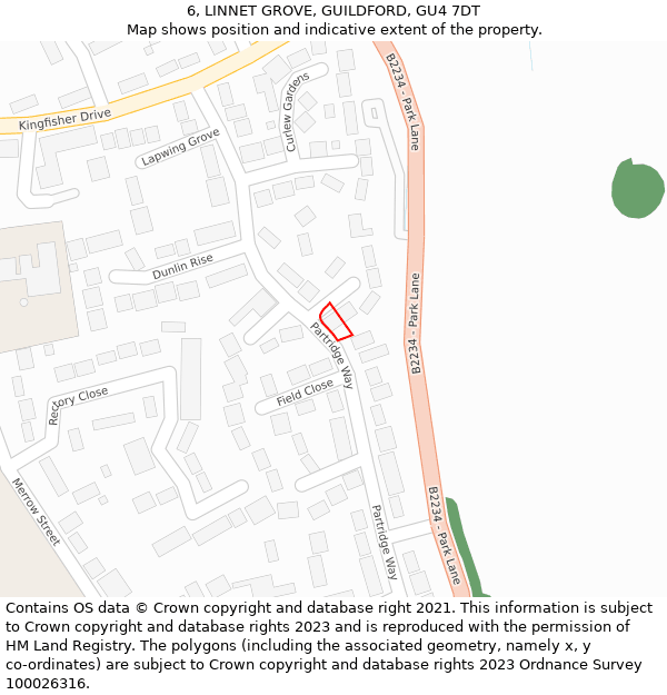 6, LINNET GROVE, GUILDFORD, GU4 7DT: Location map and indicative extent of plot