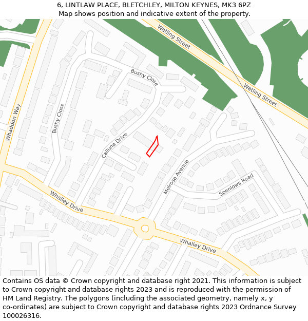 6, LINTLAW PLACE, BLETCHLEY, MILTON KEYNES, MK3 6PZ: Location map and indicative extent of plot