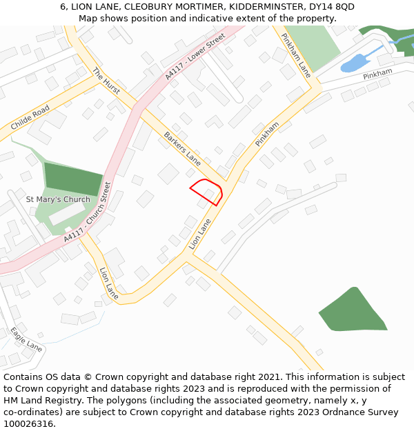 6, LION LANE, CLEOBURY MORTIMER, KIDDERMINSTER, DY14 8QD: Location map and indicative extent of plot