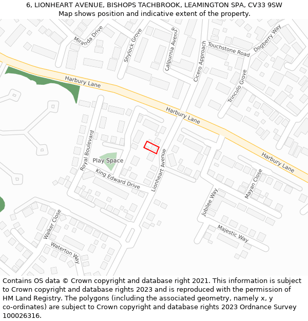 6, LIONHEART AVENUE, BISHOPS TACHBROOK, LEAMINGTON SPA, CV33 9SW: Location map and indicative extent of plot