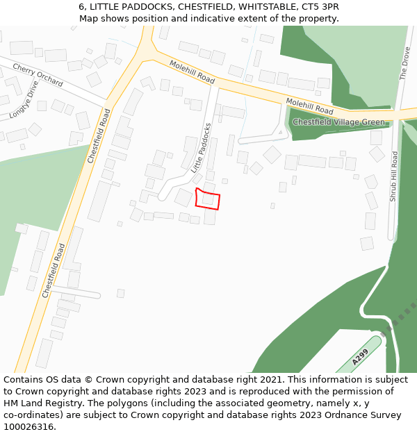 6, LITTLE PADDOCKS, CHESTFIELD, WHITSTABLE, CT5 3PR: Location map and indicative extent of plot