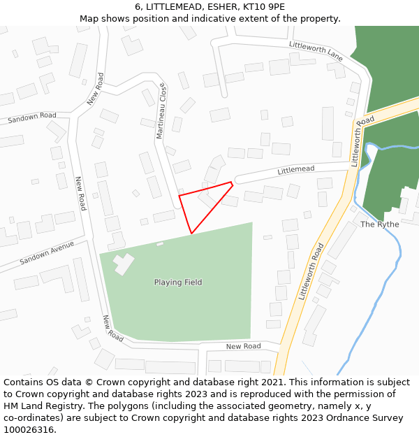 6, LITTLEMEAD, ESHER, KT10 9PE: Location map and indicative extent of plot