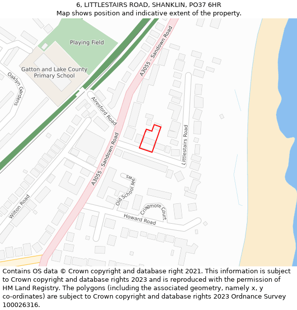 6, LITTLESTAIRS ROAD, SHANKLIN, PO37 6HR: Location map and indicative extent of plot