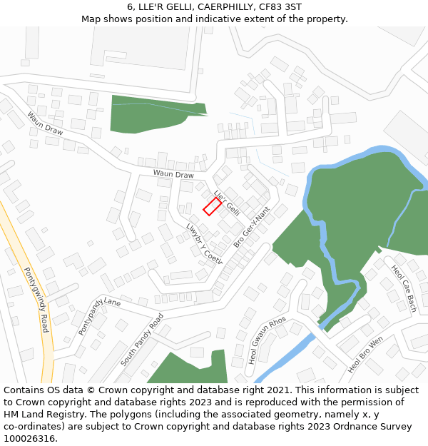 6, LLE'R GELLI, CAERPHILLY, CF83 3ST: Location map and indicative extent of plot