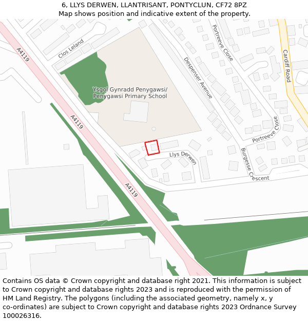 6, LLYS DERWEN, LLANTRISANT, PONTYCLUN, CF72 8PZ: Location map and indicative extent of plot