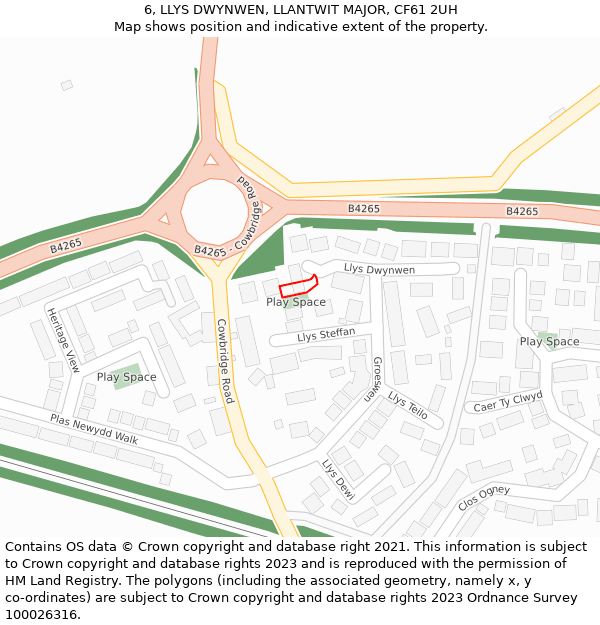 6, LLYS DWYNWEN, LLANTWIT MAJOR, CF61 2UH: Location map and indicative extent of plot