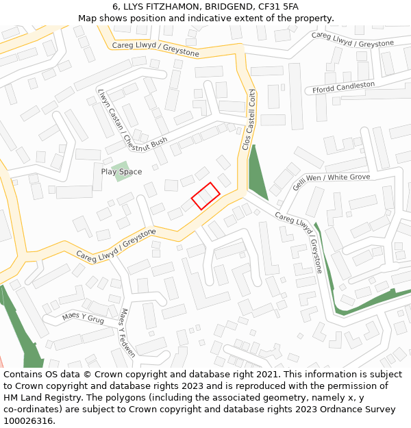 6, LLYS FITZHAMON, BRIDGEND, CF31 5FA: Location map and indicative extent of plot