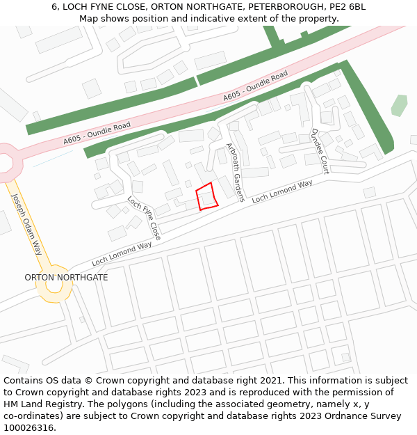 6, LOCH FYNE CLOSE, ORTON NORTHGATE, PETERBOROUGH, PE2 6BL: Location map and indicative extent of plot