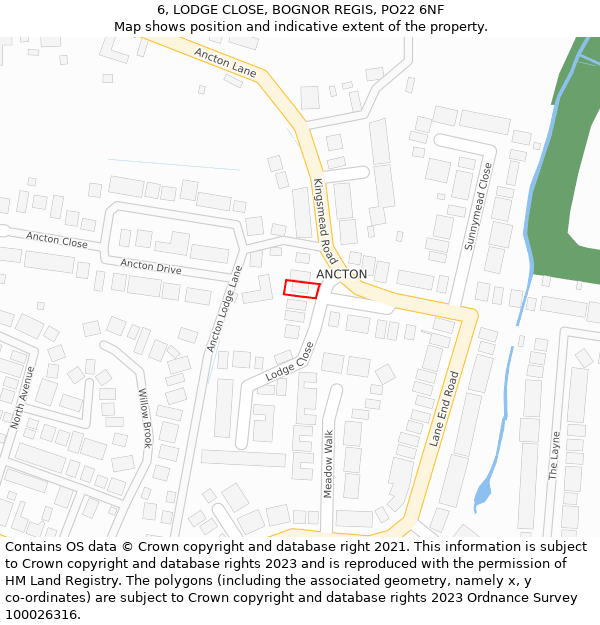 6, LODGE CLOSE, BOGNOR REGIS, PO22 6NF: Location map and indicative extent of plot