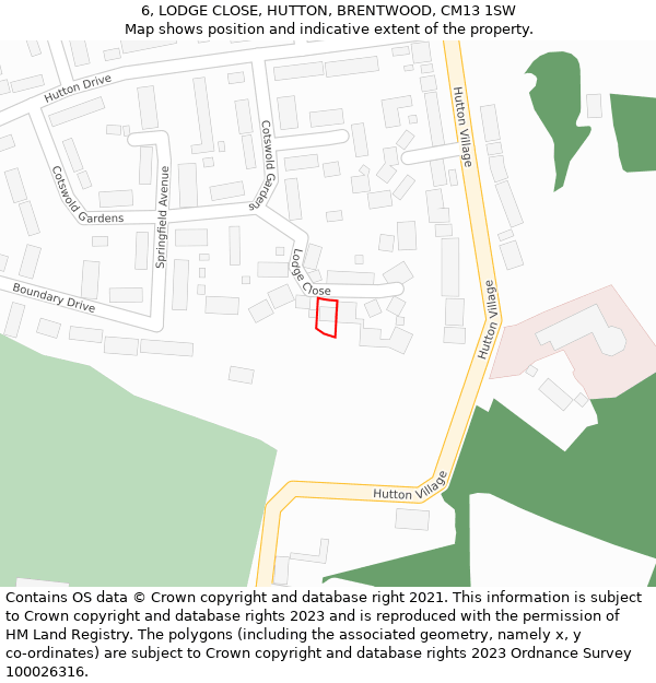 6, LODGE CLOSE, HUTTON, BRENTWOOD, CM13 1SW: Location map and indicative extent of plot