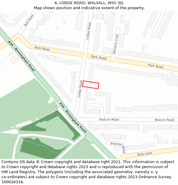 6, LODGE ROAD, WALSALL, WS5 3JS: Location map and indicative extent of plot