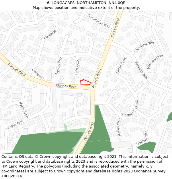 6, LONGACRES, NORTHAMPTON, NN4 0QF: Location map and indicative extent of plot