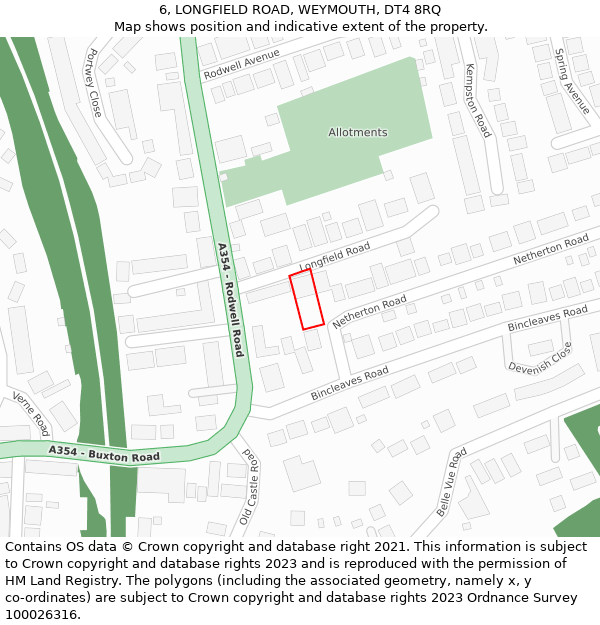 6, LONGFIELD ROAD, WEYMOUTH, DT4 8RQ: Location map and indicative extent of plot