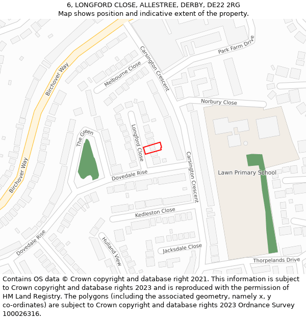 6, LONGFORD CLOSE, ALLESTREE, DERBY, DE22 2RG: Location map and indicative extent of plot