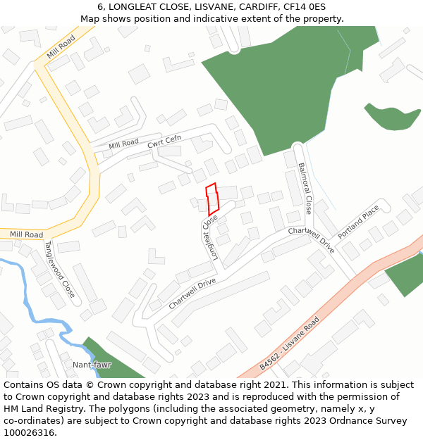 6, LONGLEAT CLOSE, LISVANE, CARDIFF, CF14 0ES: Location map and indicative extent of plot