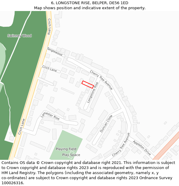 6, LONGSTONE RISE, BELPER, DE56 1ED: Location map and indicative extent of plot